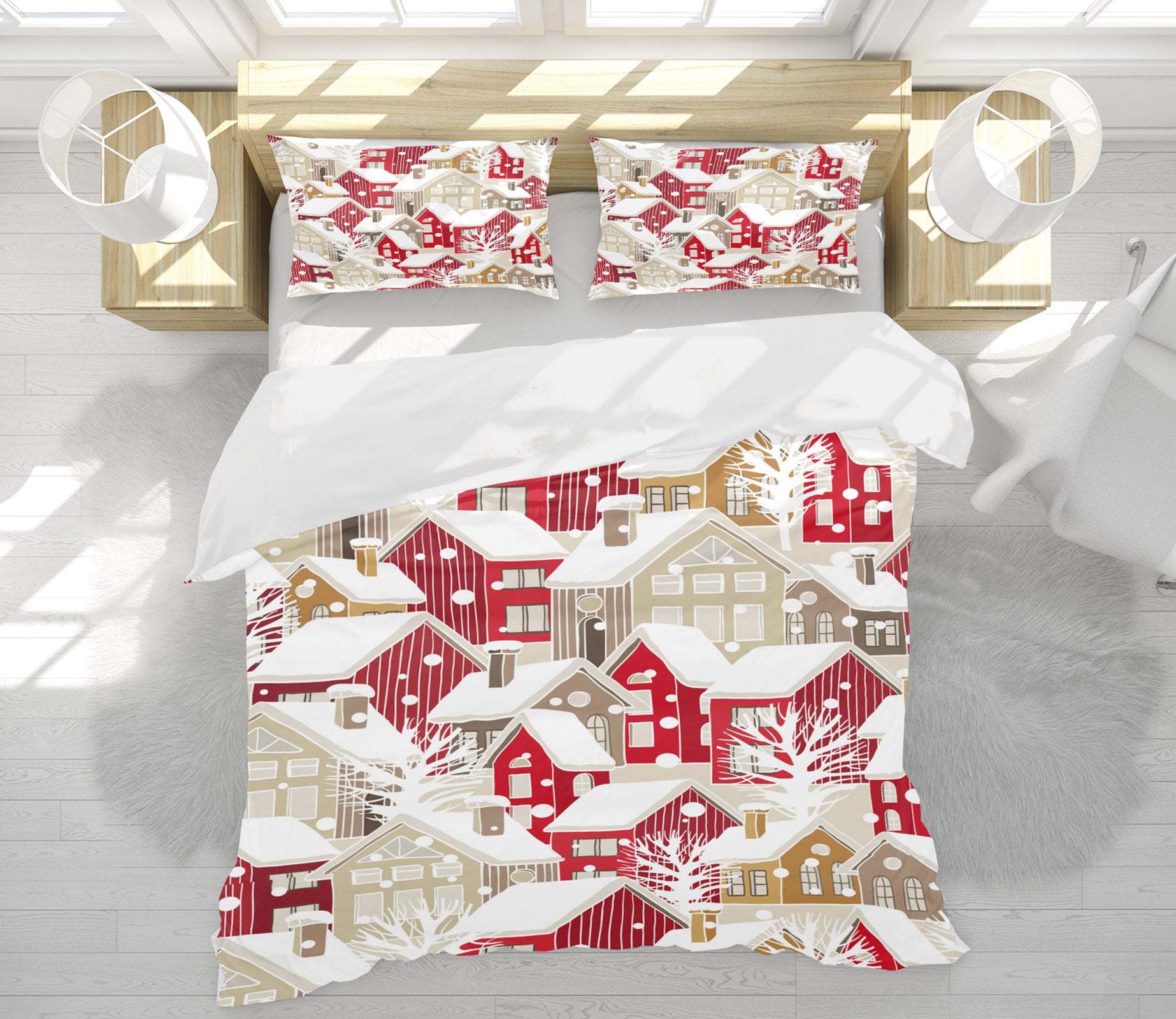 3D Red Snow House 51123 Christmas Quilt Duvet Cover Xmas Bed Pillowcases
