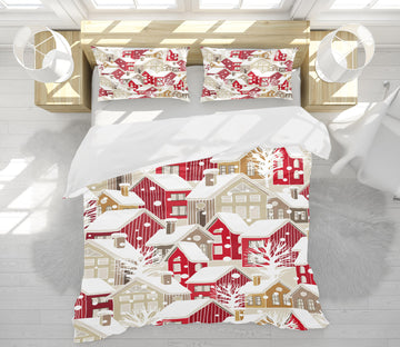 3D Red Snow House 51123 Christmas Quilt Duvet Cover Xmas Bed Pillowcases