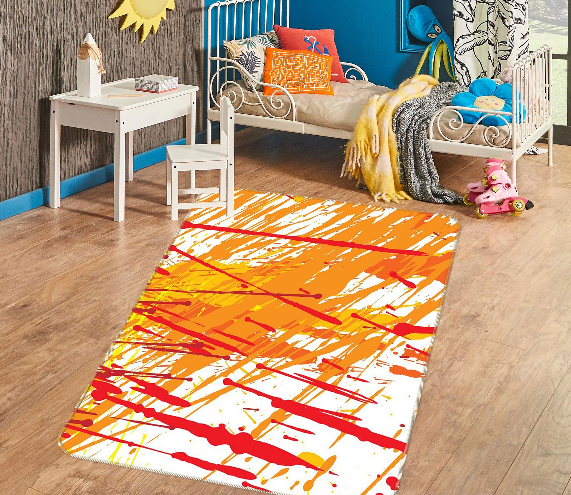 3D Red Yellow Pattern 76127 Non Slip Rug Mat