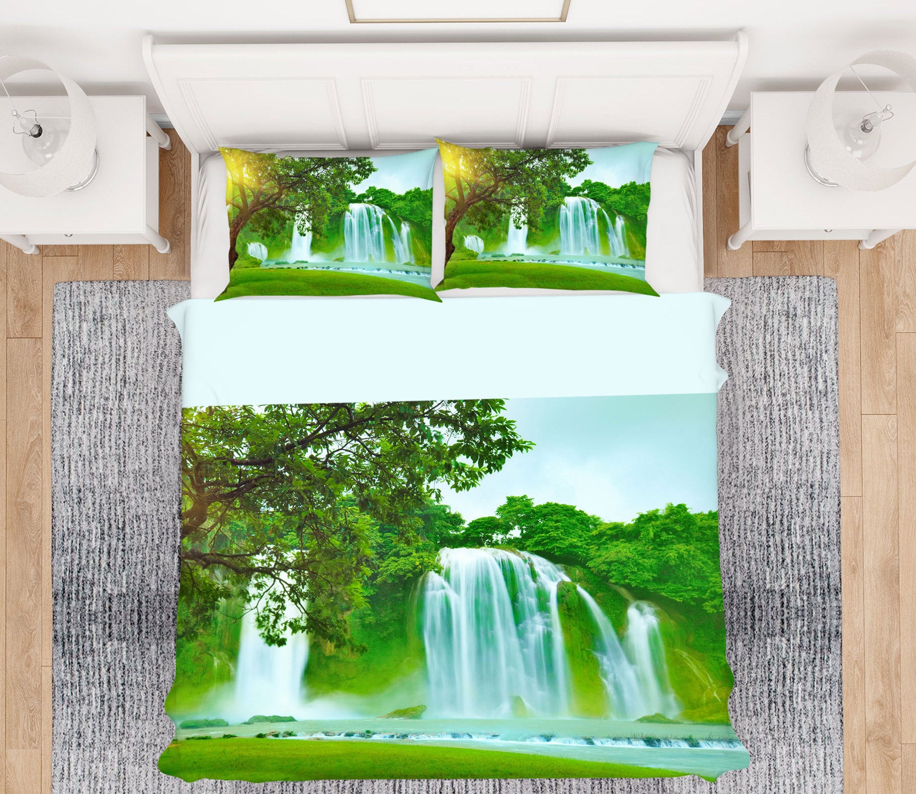 3D Green Tree Waterfall 12198 Bed Pillowcases Quilt