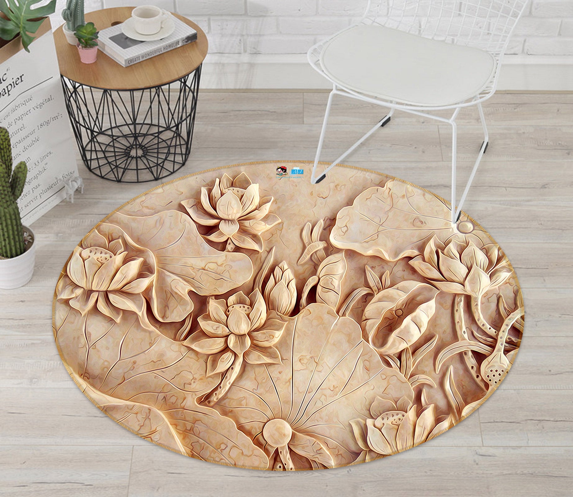 3D Relief Lotus 72216 Round Non Slip Rug Mat