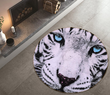3D White Tiger 38095 Animal Round Non Slip Rug Mat