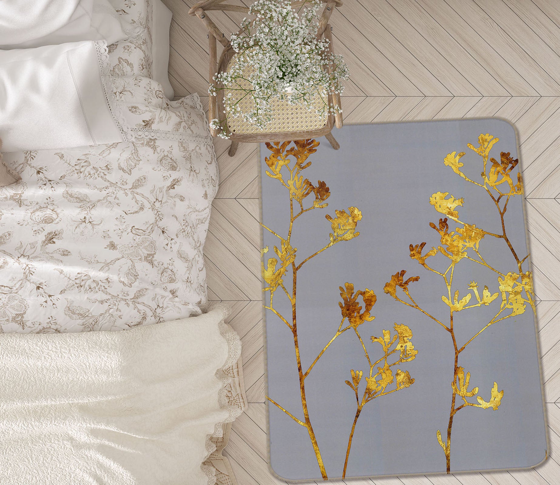 3D Golden Flower 32164 Non Slip Rug Mat