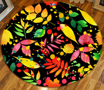 3D Colored Leaves 71258 Round Non Slip Rug Mat