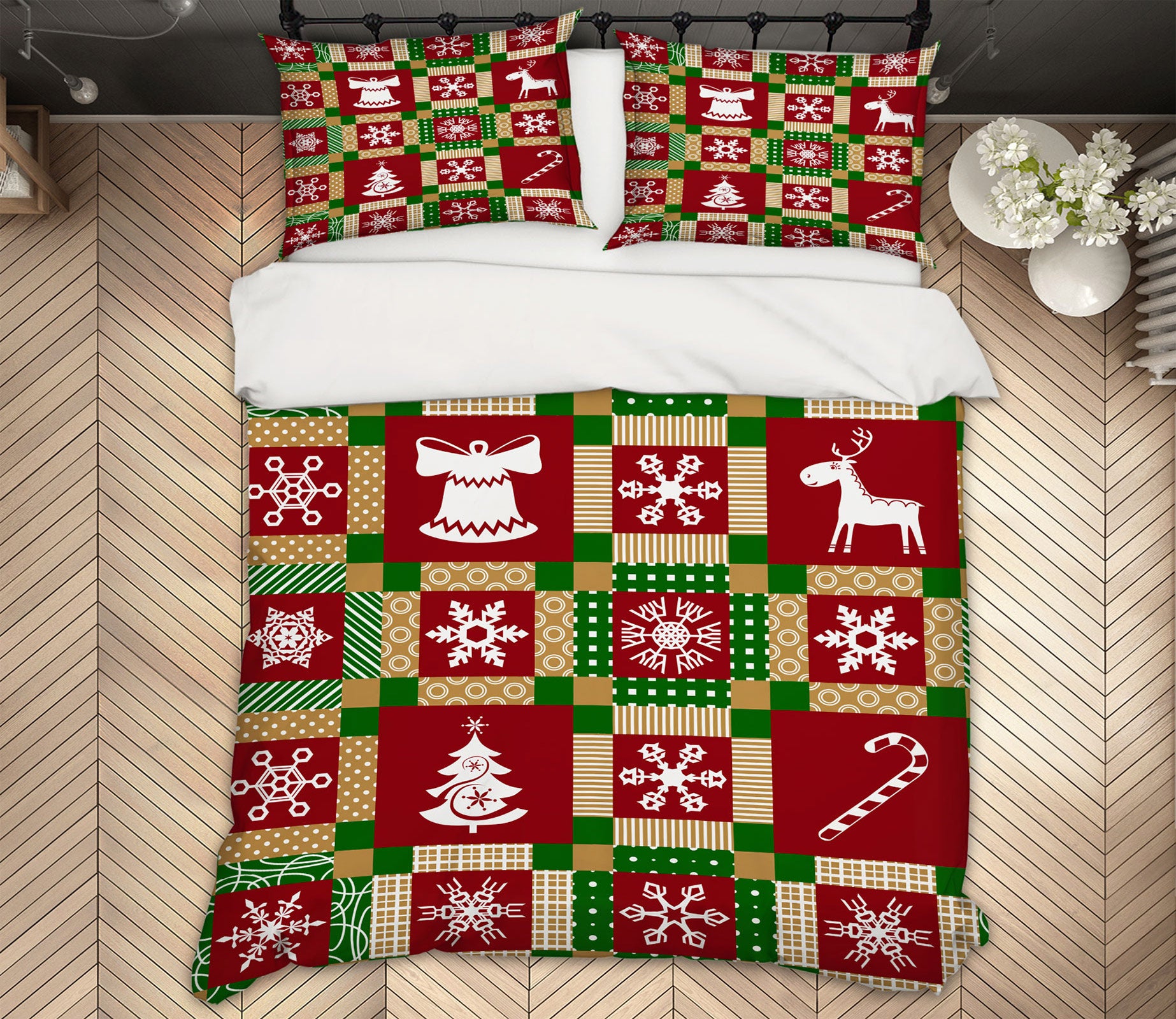 3D Snowflake Red Square 51043 Christmas Quilt Duvet Cover Xmas Bed Pillowcases
