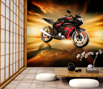 3D Sunset Motorcycle 030 Vehicle Wall Murals