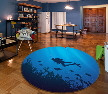 3D Seabed Diver 64063 Round Non Slip Rug Mat