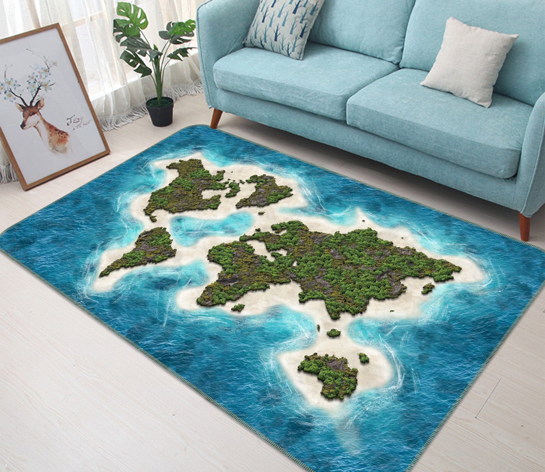 3D Green Island 2003 World Map Non Slip Rug Mat Mat AJ Creativity Home 