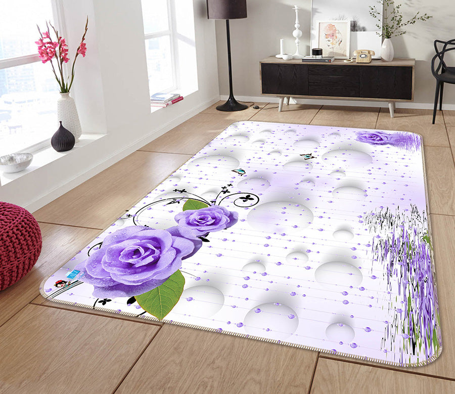 3D Purple Flowers 66099 Non Slip Rug Mat