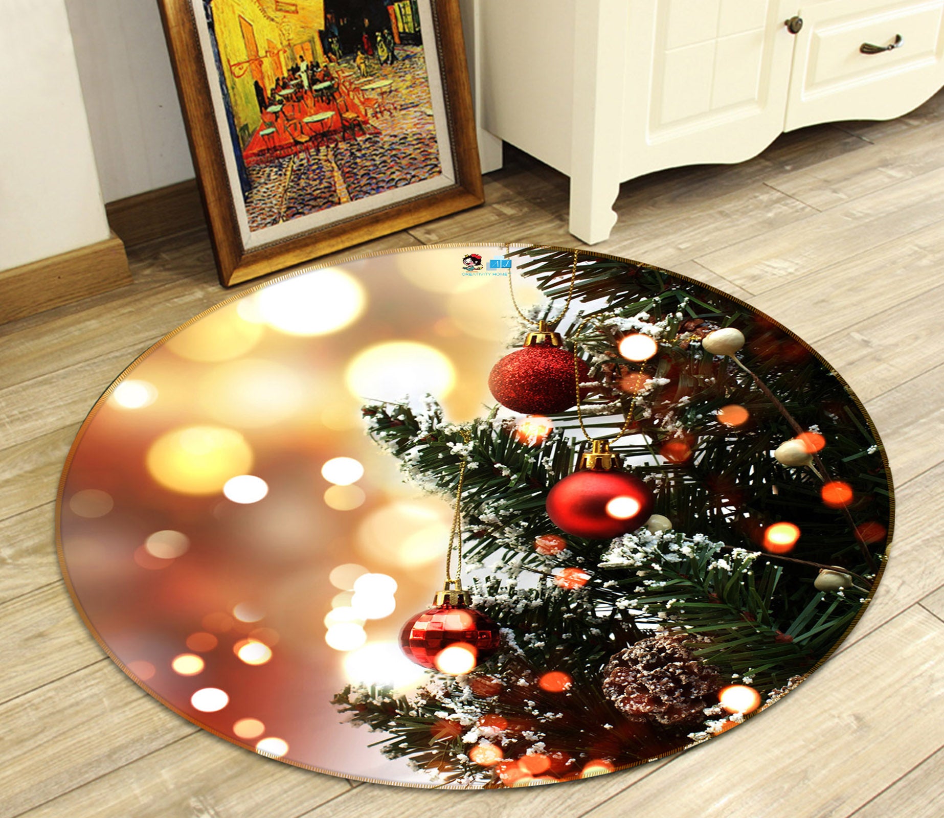 3D Christmas Tree 81098 Round Non Slip Rug Mat