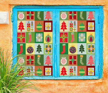 3D Square Christmas Pattern 43028 Christmas Window Film Print Sticker Cling Stained Glass Xmas