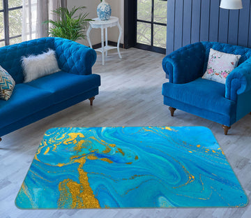 3D Blue Gold Pattern 29153 Non Slip Rug Mat