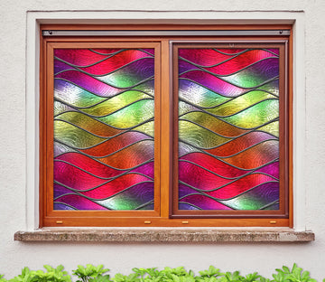 3D Stained Glass Waves 142 Window Film Print Sticker Cling Stained Glass UV Block
