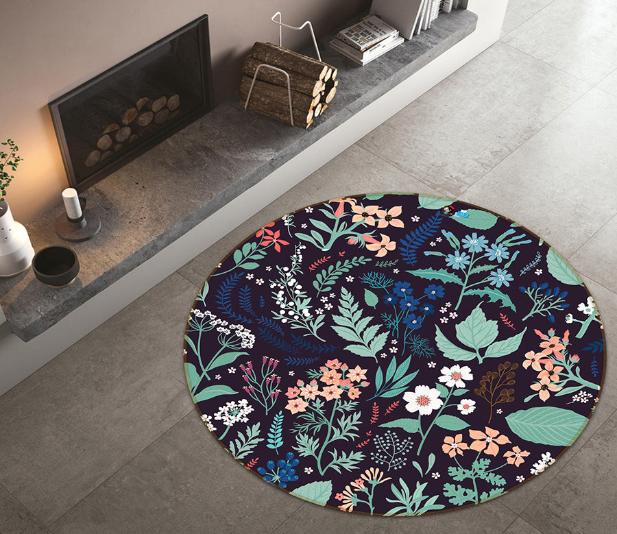 3D Flower Pattern 64152 Round Non Slip Rug Mat