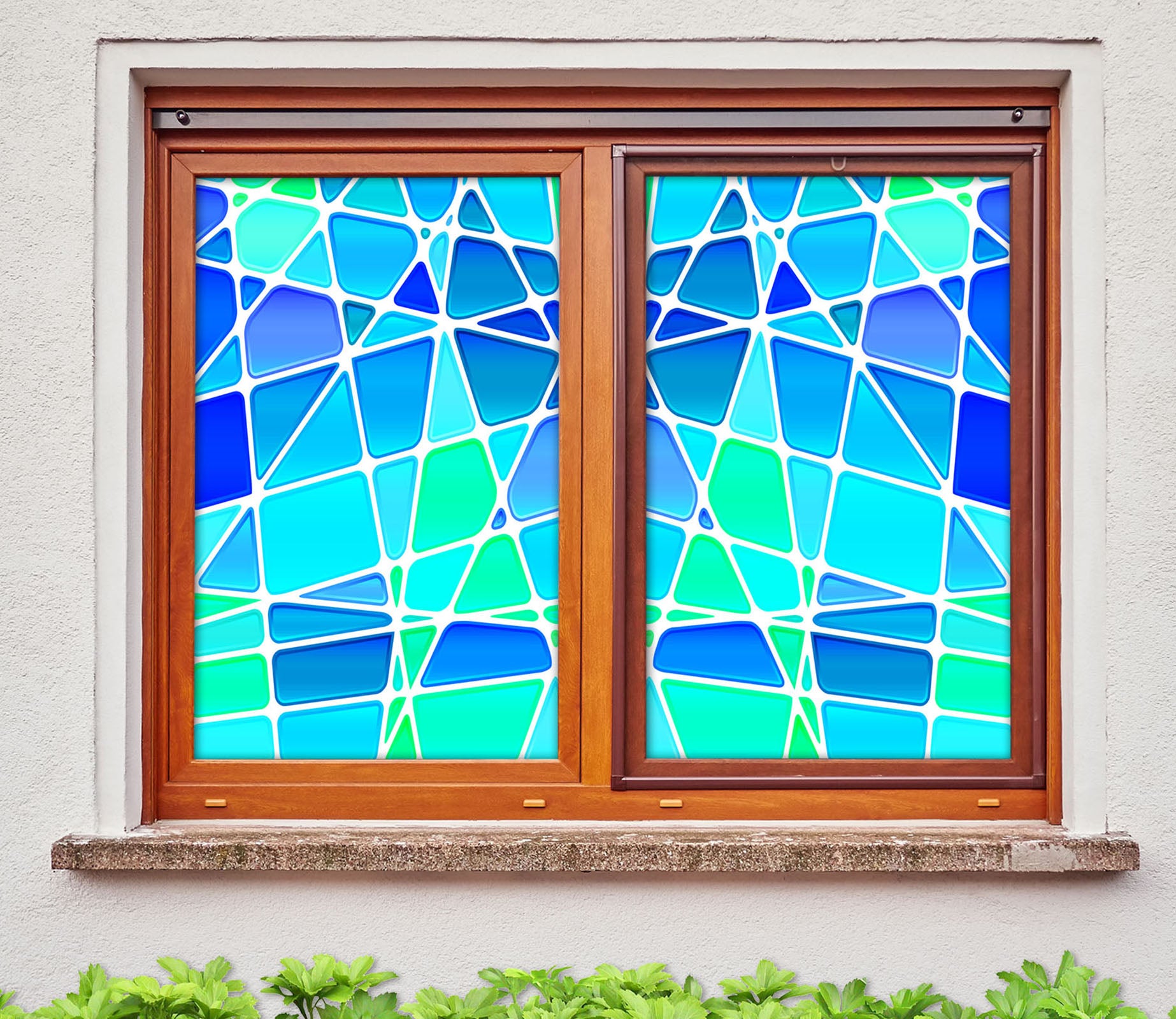 3D Blue Graphic 397 Window Film Print Sticker Cling Stained Glass UV Block