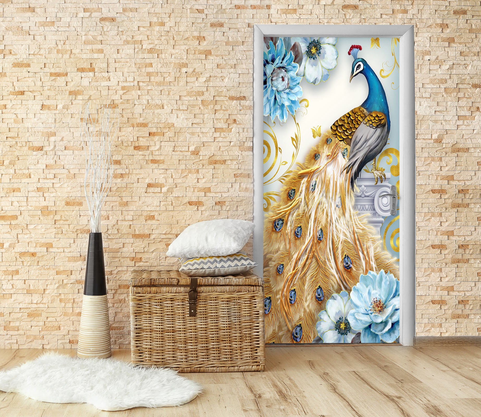 3D Peacock 25015 Door Mural