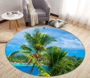3D Coconut Tree 72199 Round Non Slip Rug Mat