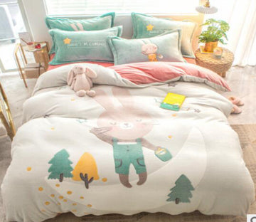 3D Moon Rabbit 14194 Bed Pillowcases Quilt