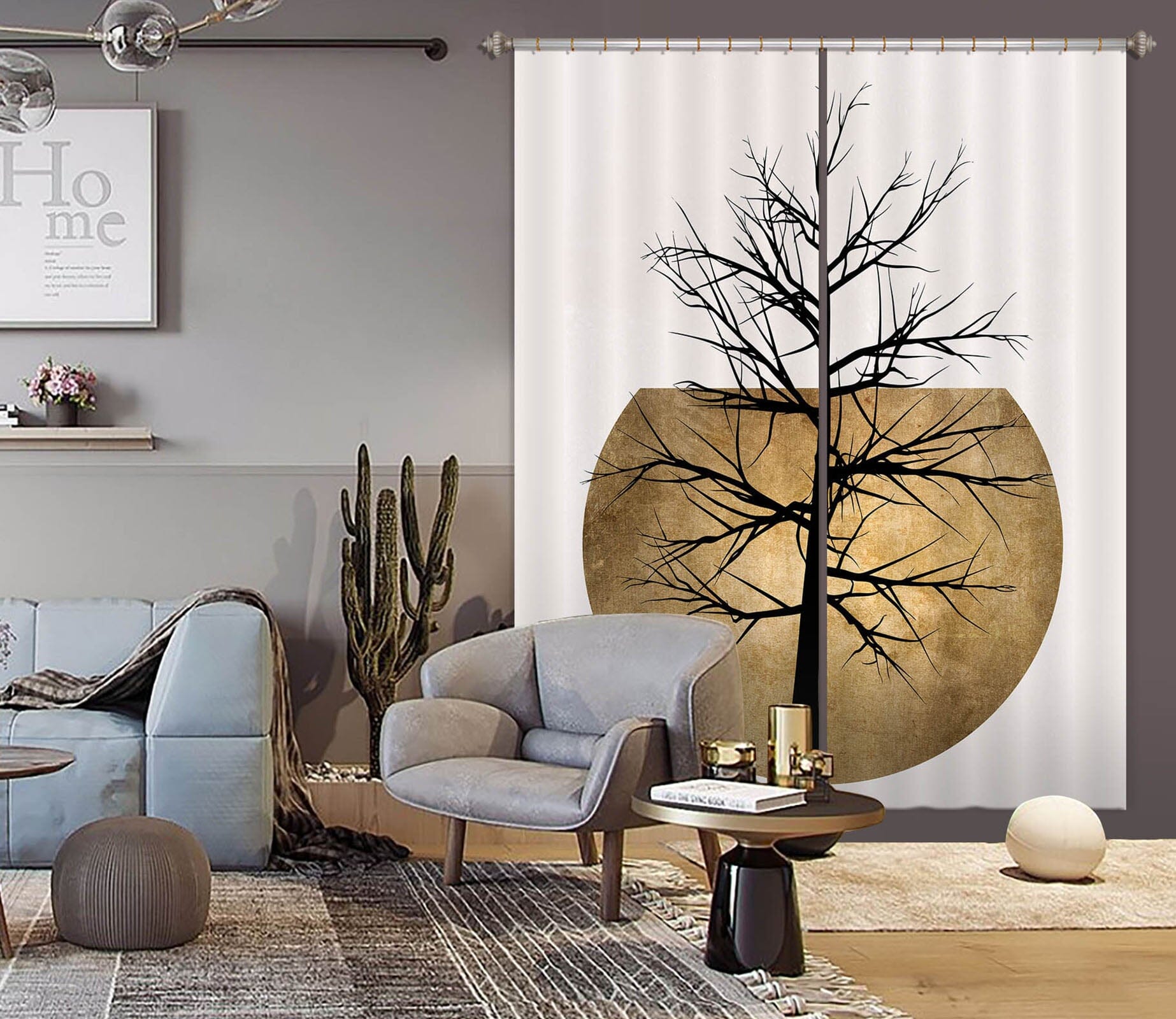 3D Golden Moon Tree 1055 Boris Draschoff Curtain Curtains Drapes Curtains AJ Creativity Home 