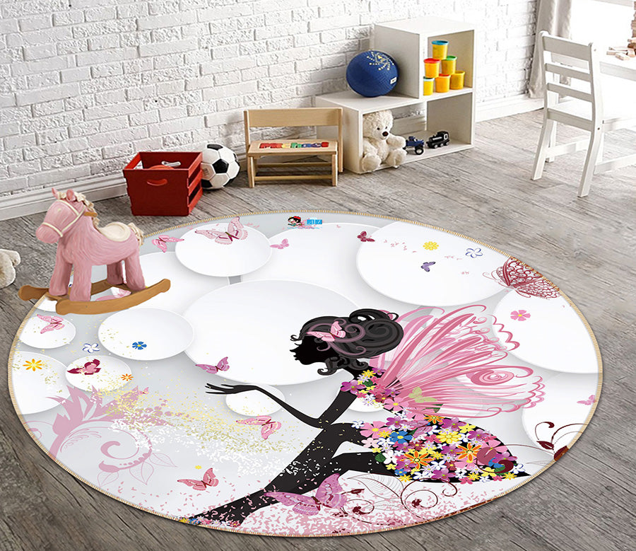 3D Butterfly Elf 66159 Round Non Slip Rug Mat