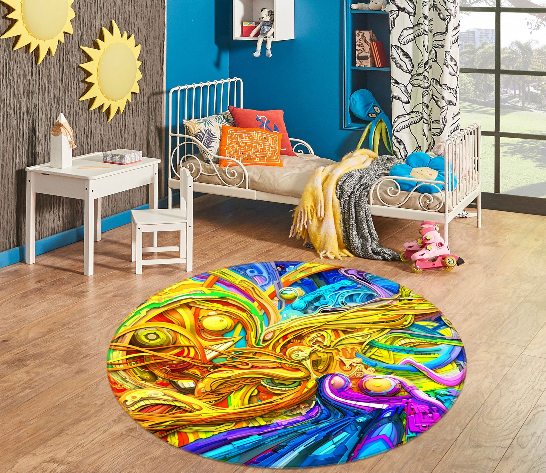3D Color Abstract 72202 Round Non Slip Rug Mat