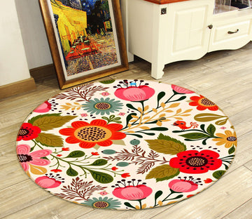 3D Flower Pattern 72228 Round Non Slip Rug Mat