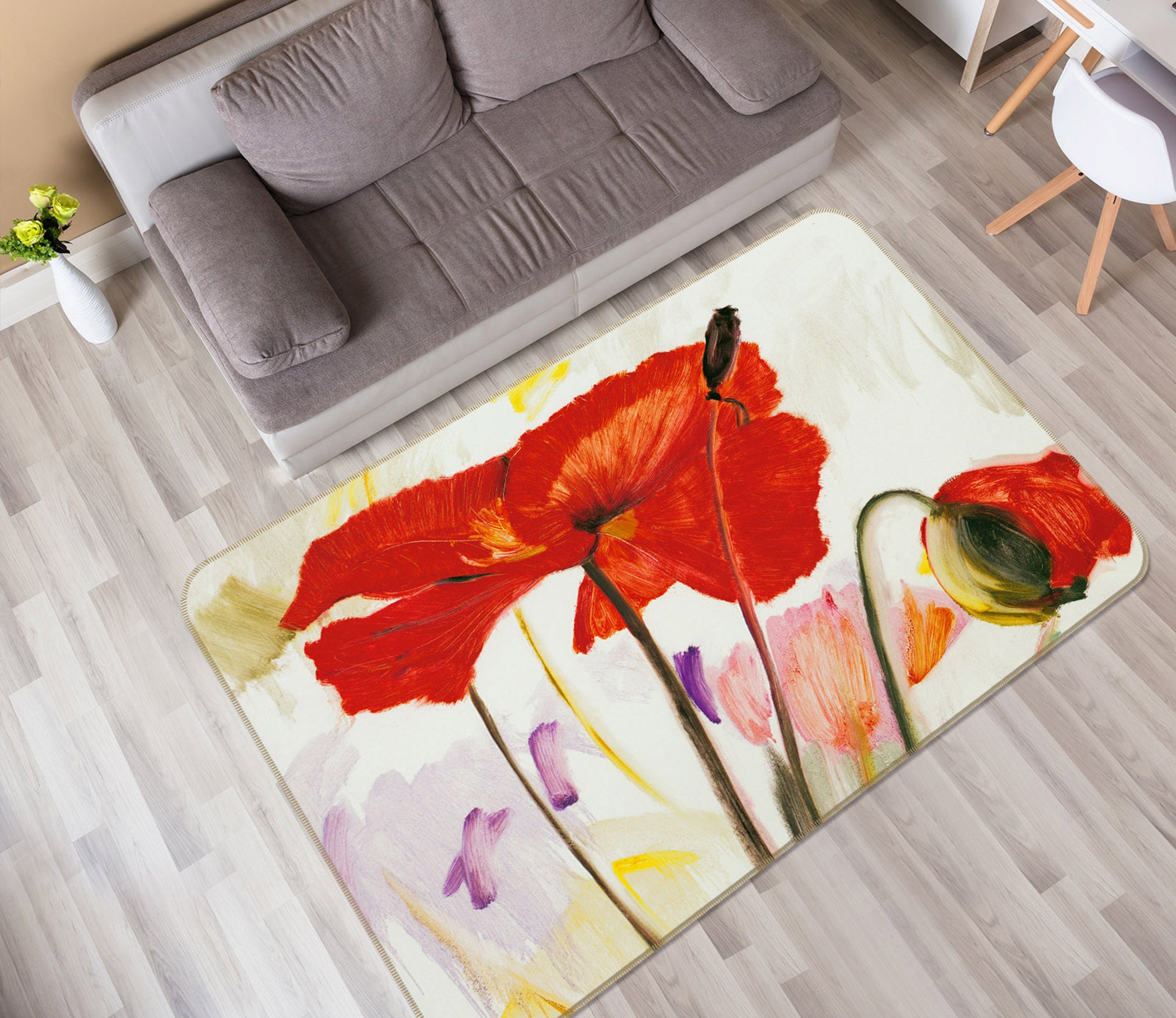 3D Red Flower 32035 Non Slip Rug Mat