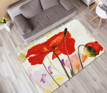 3D Red Flower 32035 Non Slip Rug Mat
