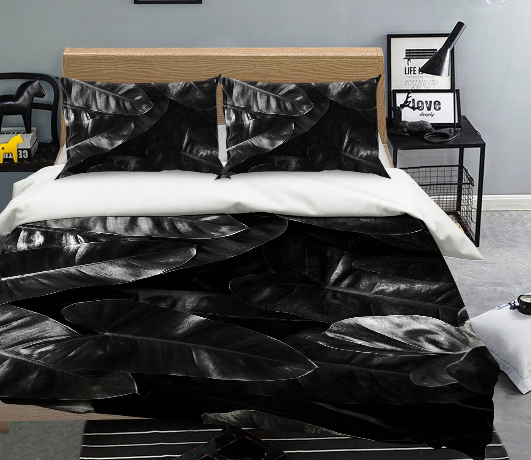 3D Black Leaves 243 Boris Draschoff Bedding Bed Pillowcases Quilt Quiet Covers AJ Creativity Home 