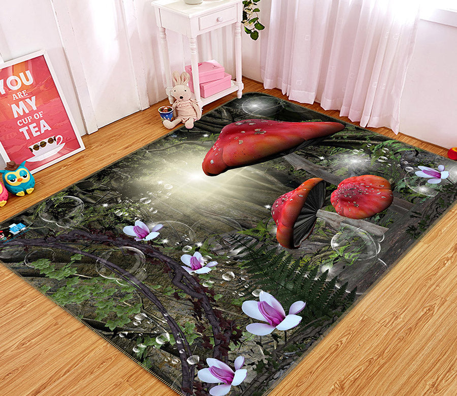 3D Jungle Red Mushroom 66072 Non Slip Rug Mat