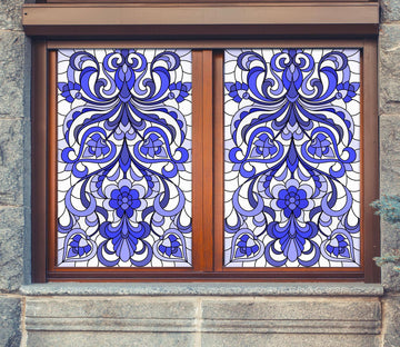 3D Blue Flower 154 Window Film Print Sticker Cling Stained Glass UV Block