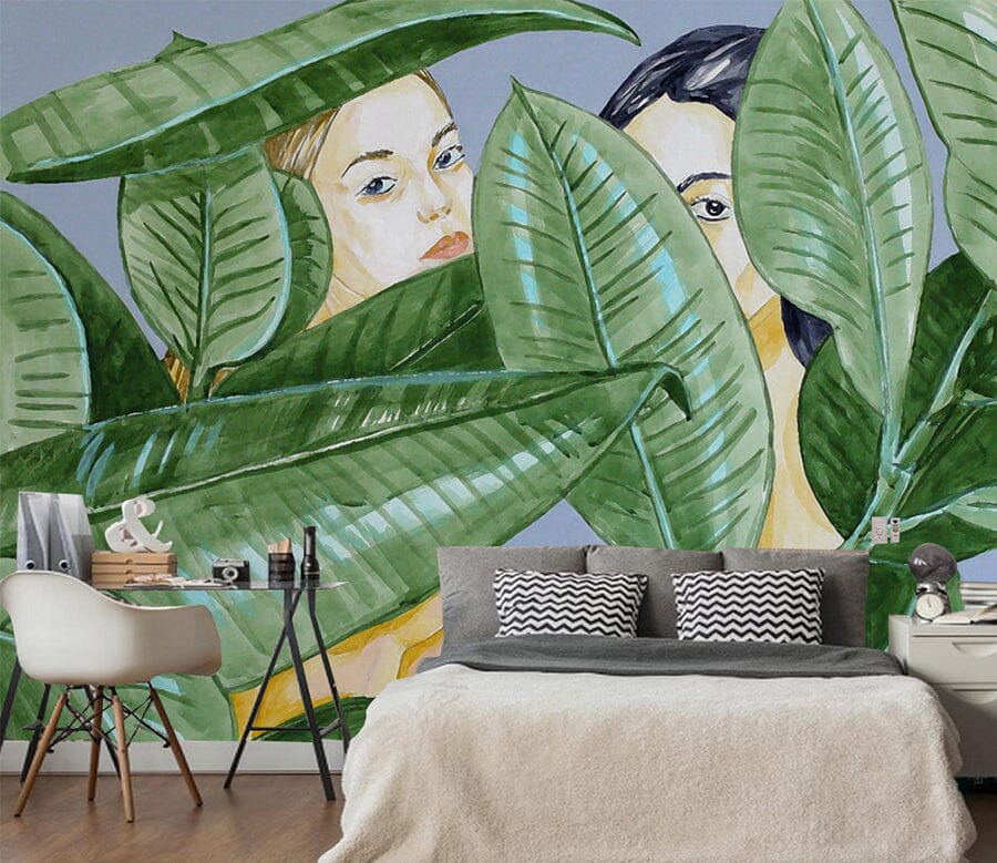 3D Leaves Girl WC027 Wall Murals Wallpaper AJ Wallpaper 2 