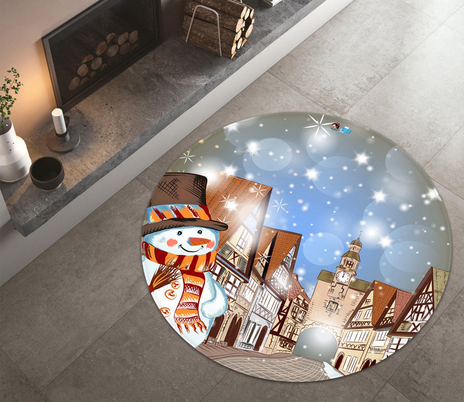 3D Snow Clock Tower 076 Round Non Slip Rug Mat Mat AJ Creativity Home 