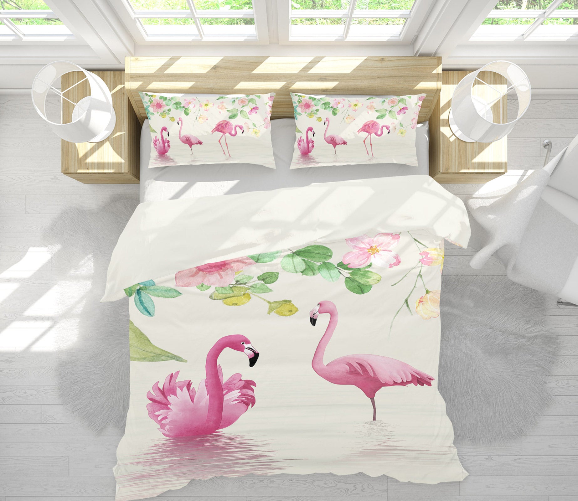 3D Flamingo Lotus 12109 Bed Pillowcases Quilt