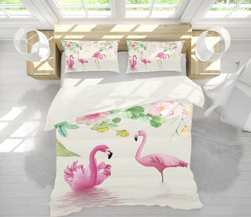 3D Flamingo Lotus 12109 Bed Pillowcases Quilt