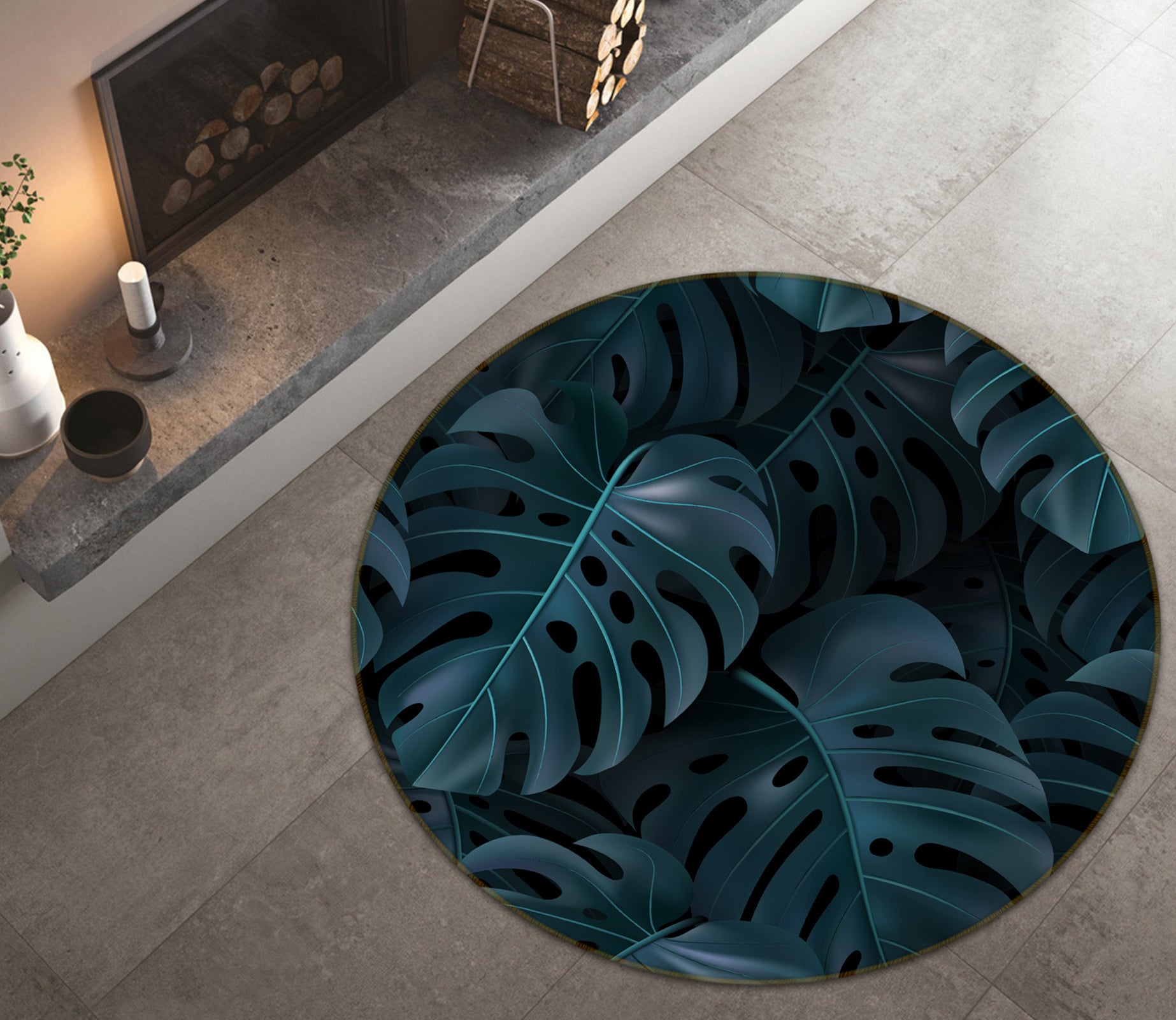 3D Leaves 71182 Round Non Slip Rug Mat