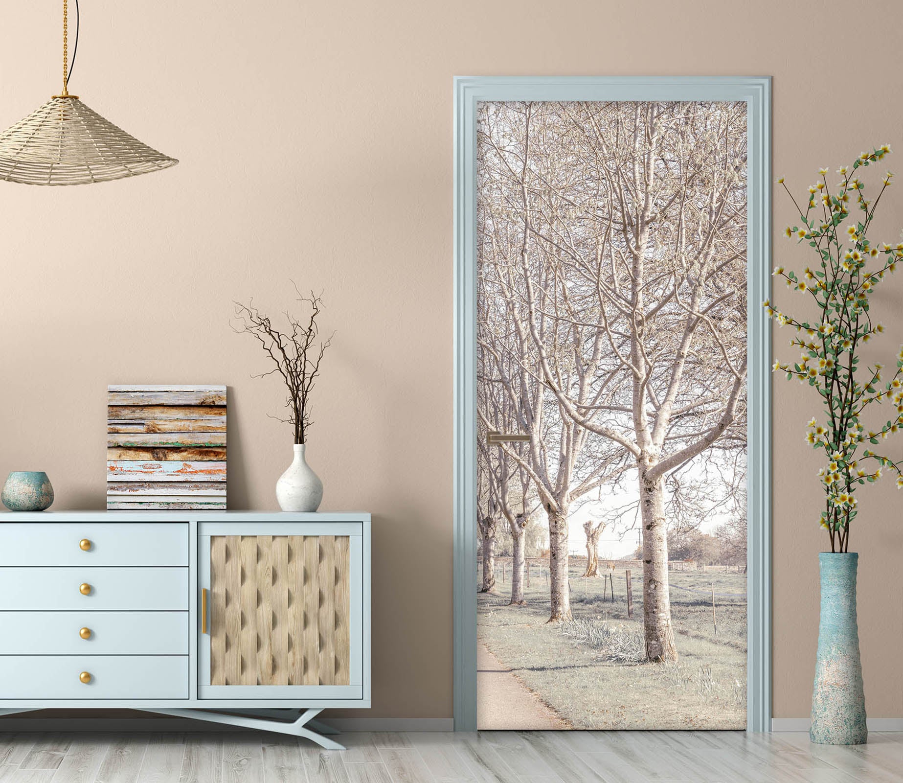 3D White Woods 5161 Assaf Frank Door Mural