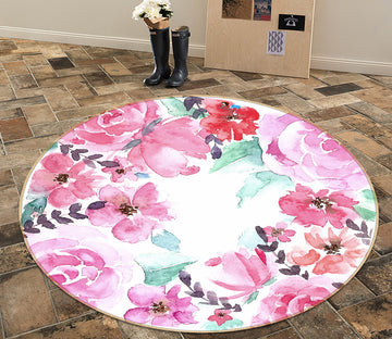 3D Pink Flowers 64078 Round Non Slip Rug Mat