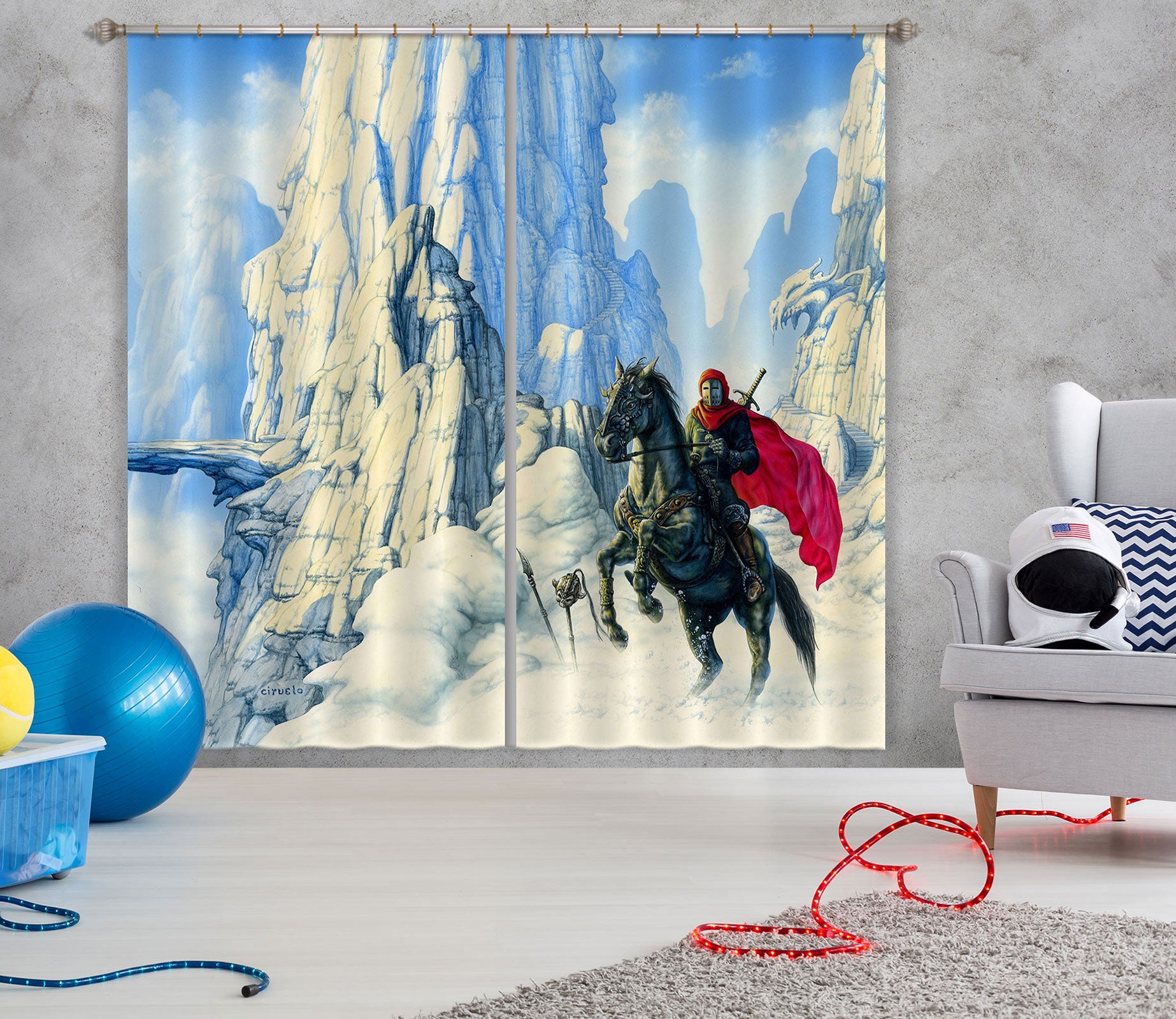 3D Rock Knight 7157 Ciruelo Curtain Curtains Drapes