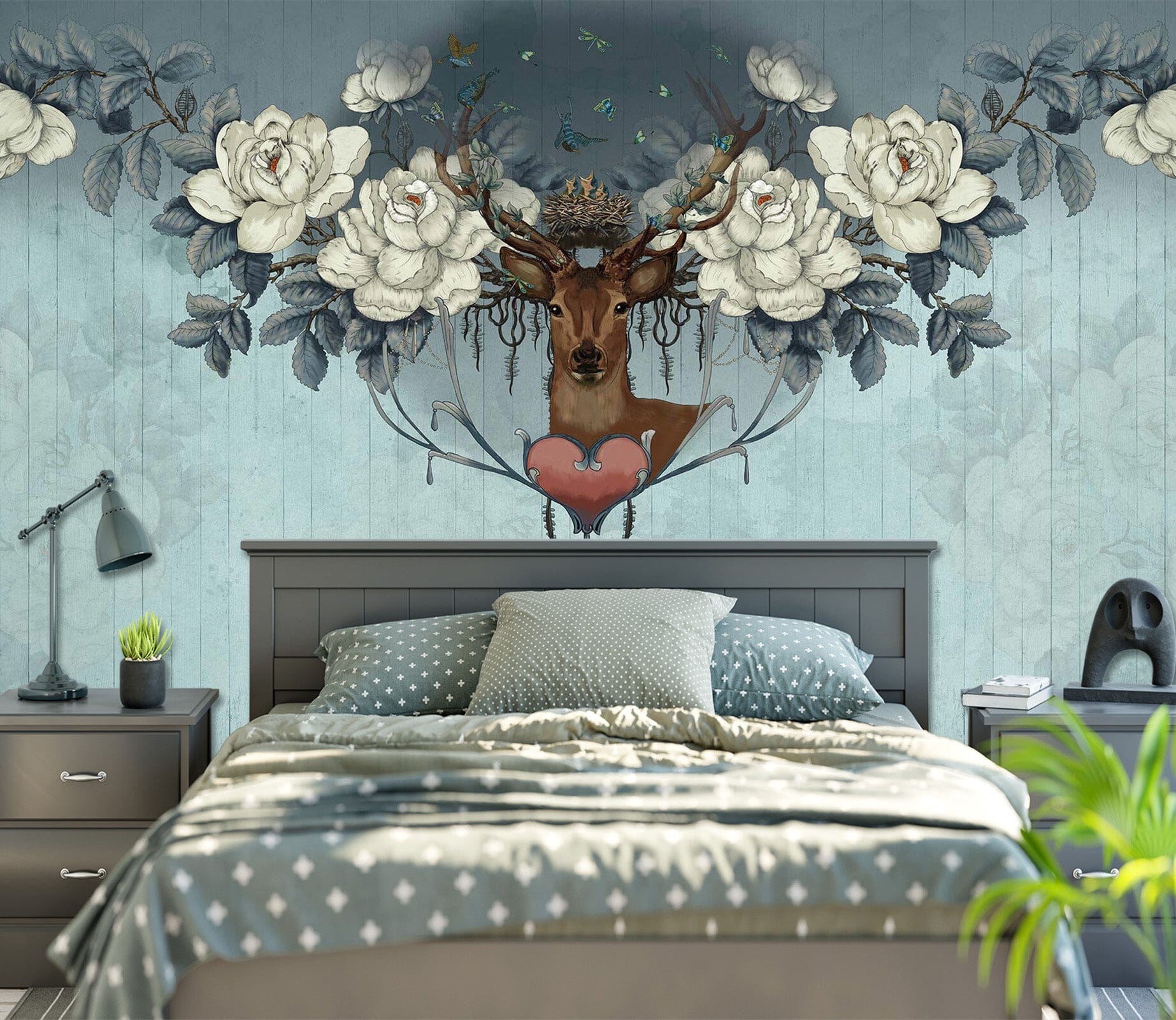 3D Fawn Flowers 1603 Wall Murals Wallpaper AJ Wallpaper 2 