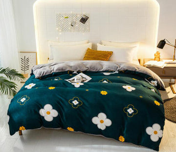 3D Dark Green Four Petal Flower 3056 Bed Pillowcases Quilt