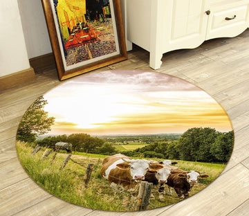 3D Sunset Cow 031 Animal Round Non Slip Rug Mat Mat AJ Creativity Home 