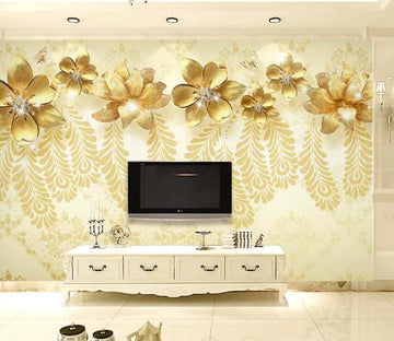 3D Golden Flowers 1142 Wall Murals Wallpaper AJ Wallpaper 2 