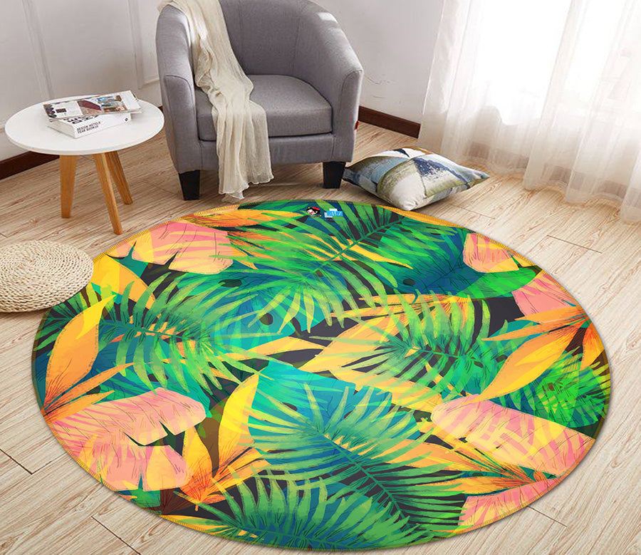 3D Leaves 64083 Round Non Slip Rug Mat