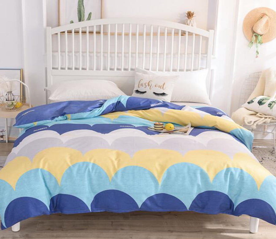 3D Yellow And Blue Wave Stitching 4104 Bed Pillowcases Quilt