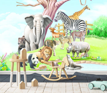 3D Elephant Panda Monkey 369 Wall Murals Wallpaper AJ Wallpaper 2 