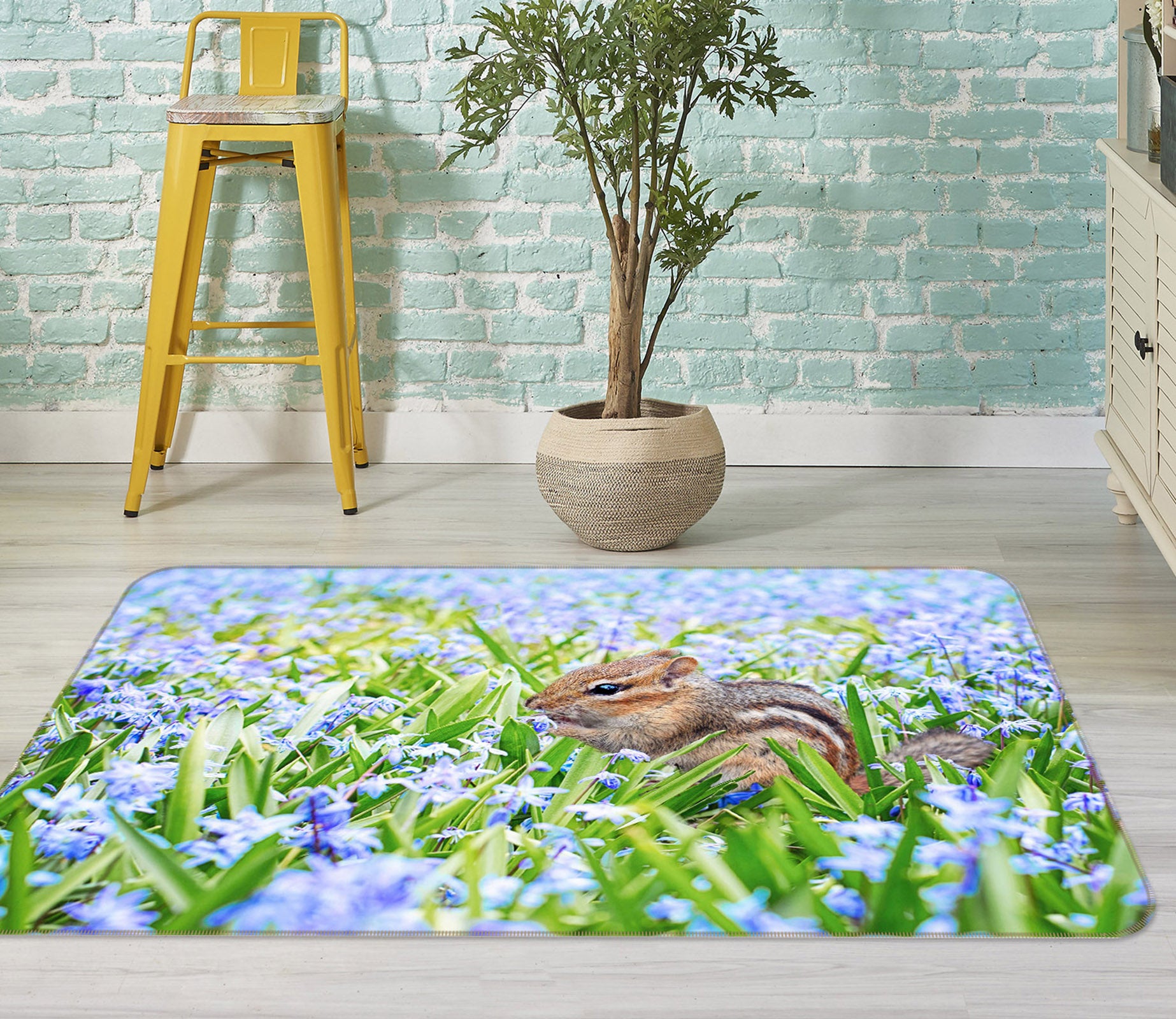 3D Squirrel Flower 031 Animal Non Slip Rug Mat