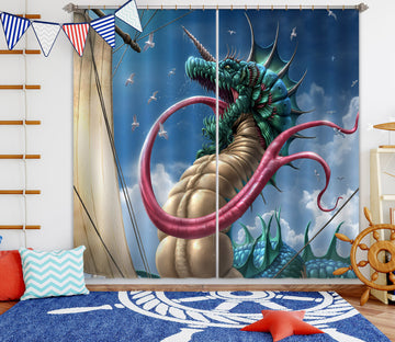 3D Long Tongue Dragon 5075 Tom Wood Curtain Curtains Drapes
