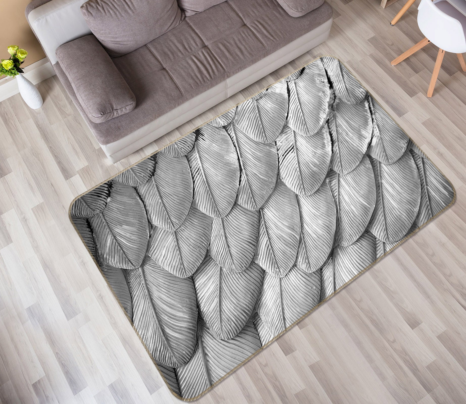 3D Feather Pattern 35026 Non Slip Rug Mat