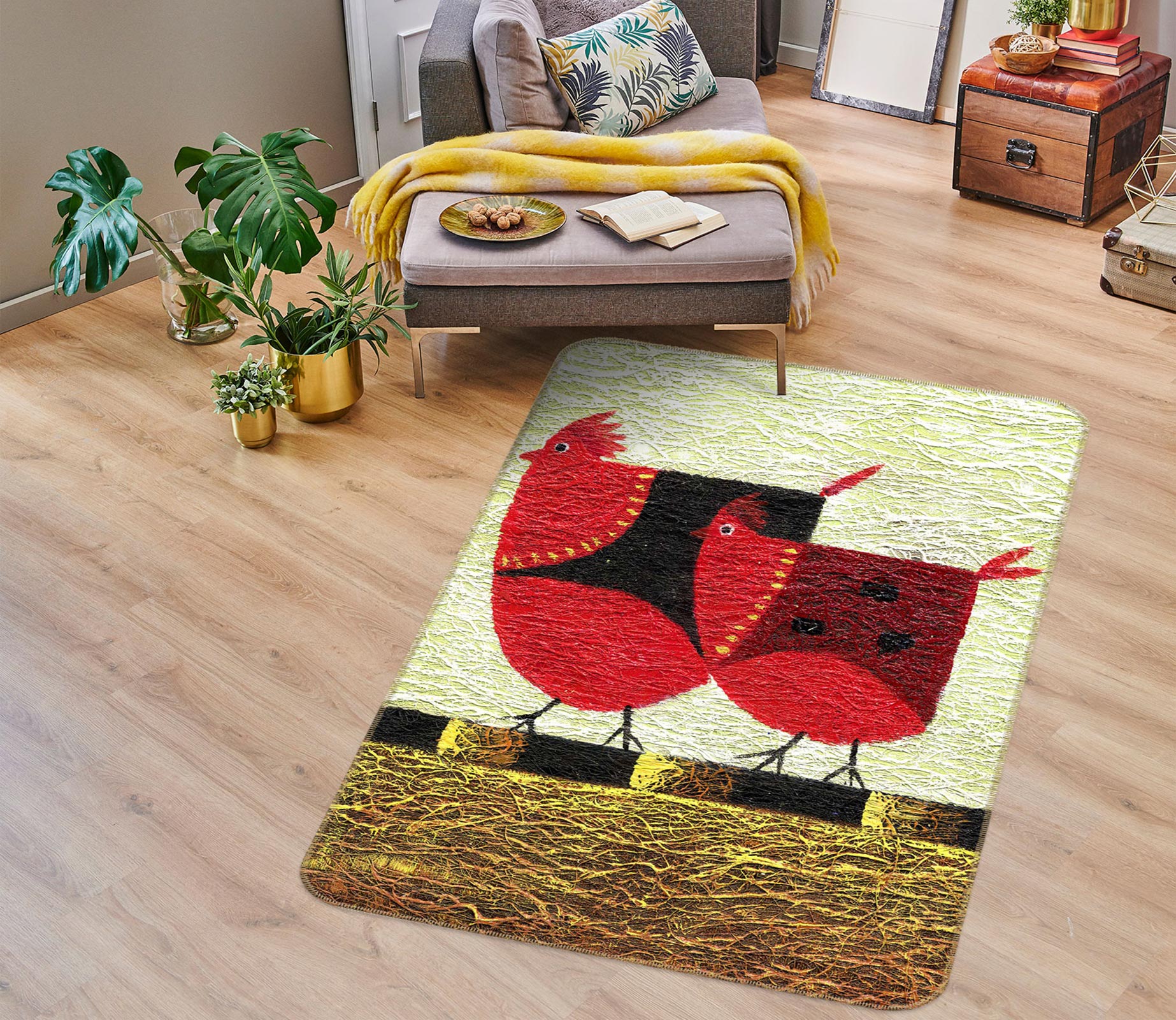 3D Red Chicken 76179 Non Slip Rug Mat